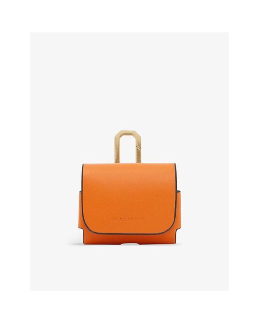 AllSaints Orange Logo-debossed Leather Airpod Case