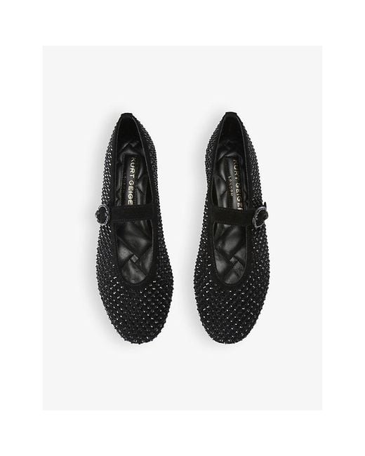 Kurt Geiger Black Mayfair Crystal-Embellished Suede Ballet Flats