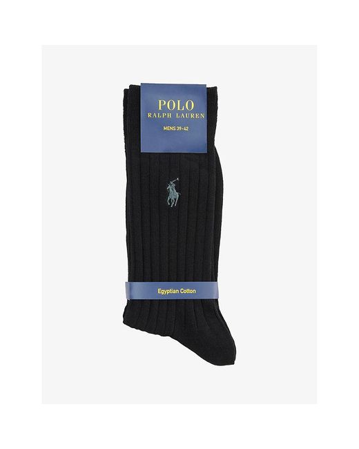 Polo Ralph Lauren Black Logo-Embroidered Stretch-Cotton Blend Socks for men