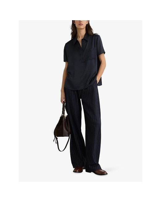 Reiss Blue Polly Patch-Pocket Stretch-Woven Shirt
