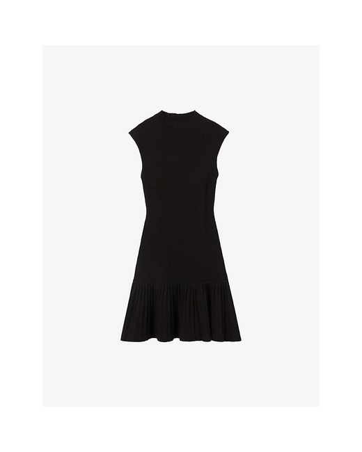 Claudie Pierlot Black Sleeveless Pleated-Trim Knitted Mini Dress