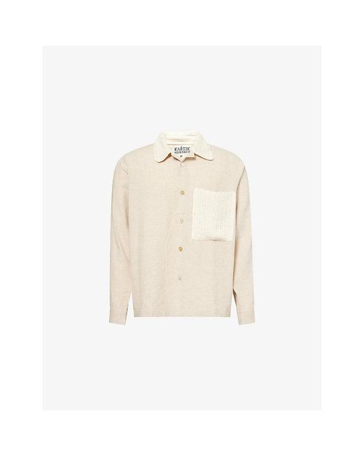 Kartik Research Natural Crochet Pocket Long-Sleeve Cotton Shirt for men