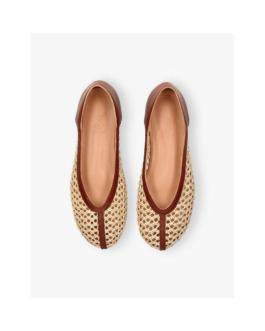 Ancient Greek Sandals Brown Aeropi Leather And Raffia Ballet Pumps