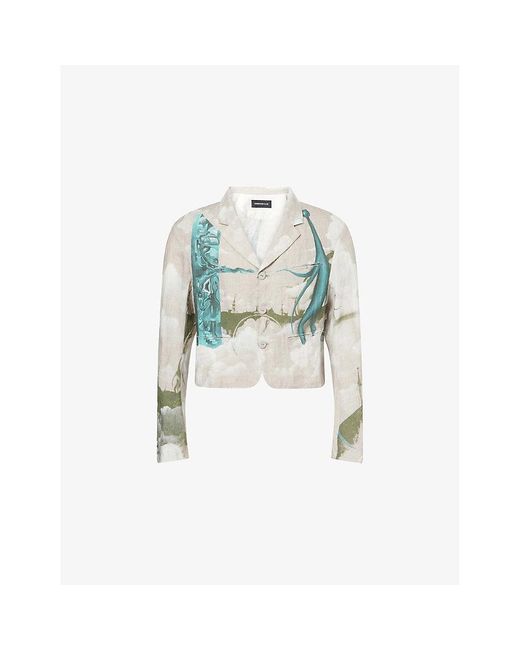 Undercover Green Printed Crop Linen Jacket for men