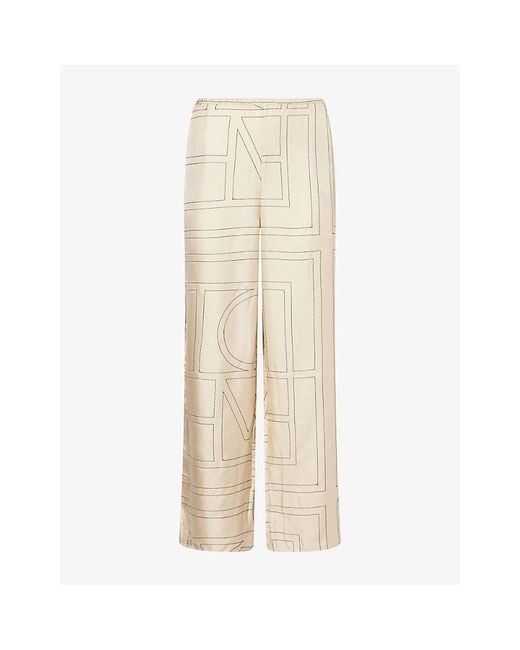 Totême Natural Monogram-Print Silk-Twill Pyjama Bottoms