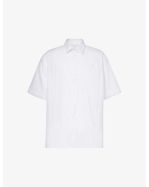 Givenchy White Brand-embroidered Patch-pocket Relaxed-fit Cotton Shirt for men