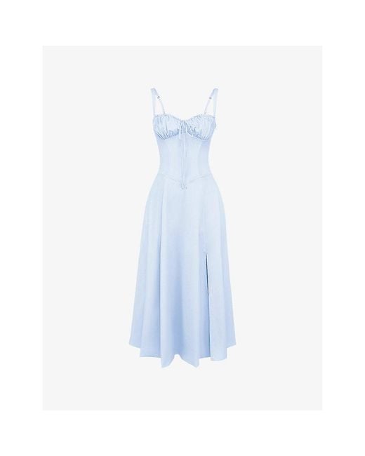 House Of Cb Blue Carmen Sleeveless Cotton-Blend Midi Dress