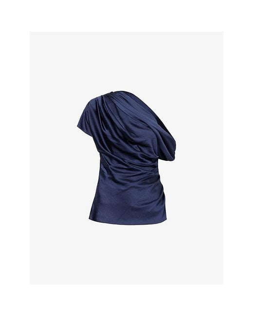Jonathan Simkhai Blue Phoebe Draped Woven Top