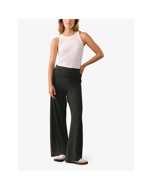The White Company Black Roll-Top Wide-Leg High-Rise Stretch-Modal Trousers