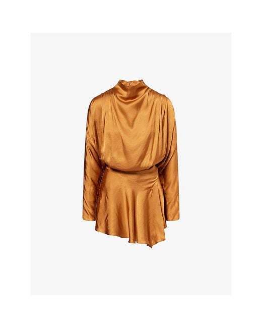 Isabel Marant Brown Neline Draped Satin Mini Dress