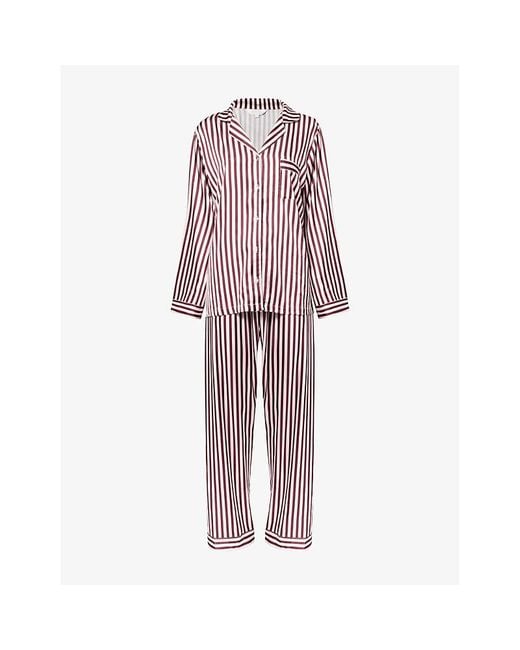THE NAP CO Red Contrast-Piping Straight-Leg Stretch-Woven Pyjama Set