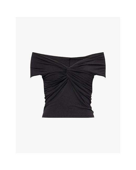 GOOD AMERICAN Black Twisted Crop Stretch-Woven Top
