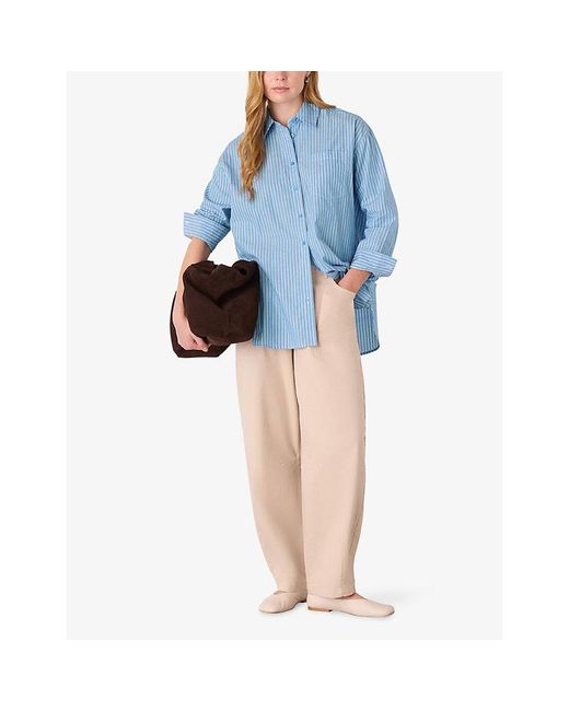 Whistles Blue Striped Oversized-Fit Stripe Cotton Shirt