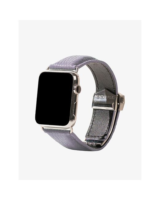 Mintapple White Apple Watch Grained-leather And Stainless-steel Strap 44mm