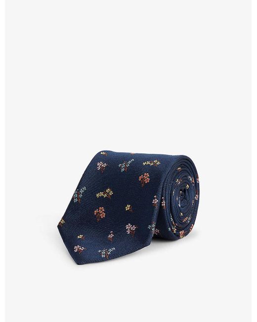 Paul Smith Blue Flower-embroidered Silk Tie for men