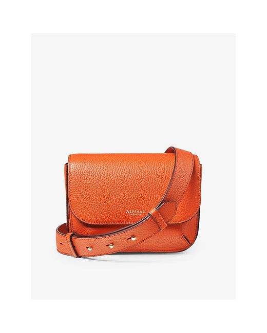 Aspinal Orange Ella Logo-embossed Leather Cross-body Bag