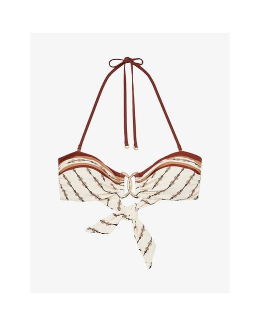 Reiss White Johannah Chain-Print Bandeau Bikini Top
