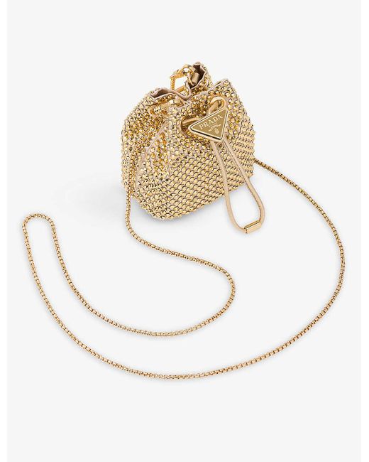 Prada Natural Crystal-embellished Woven Bucket Bag
