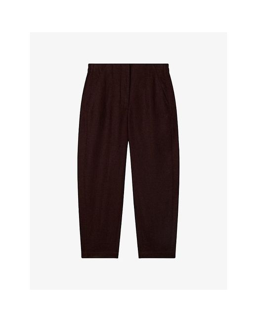 Whistles Purple Barrel-Leg Mid-Rise Linen Trousers