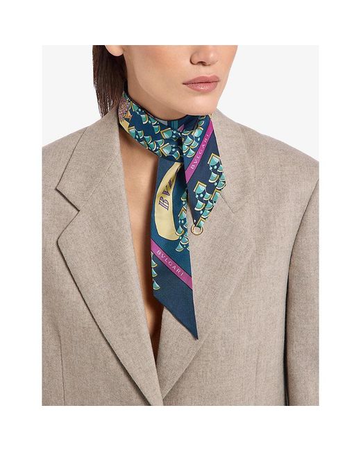 BVLGARI Blue Curiosity Shelley Printed Silk-Twill Scarf