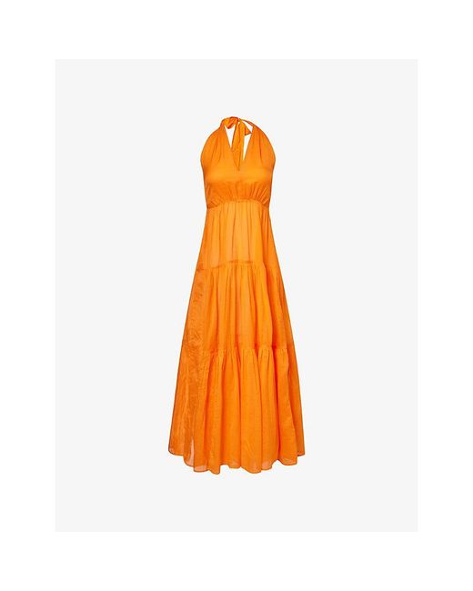 ME+EM Orange Voile Tiered Cotton Maxi Dress