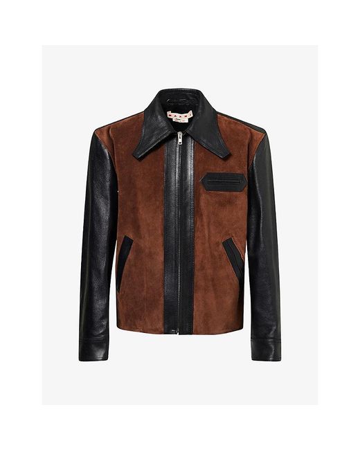 Marni Black Contrast Zip-Up Leather Jacket for men