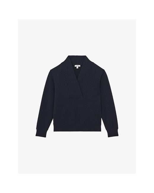 Reiss Blue Annabel Shawl-Neck Long-Sleeve Jersey Top