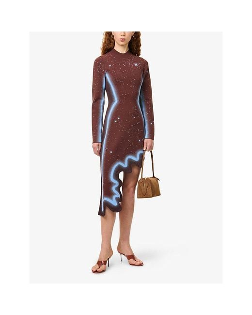 Ph5 Red Dobby Stretch-Knit Midi Dress