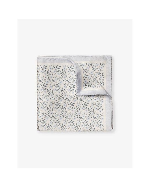 Eton of Sweden White Patterned Silk Pocket Square for men