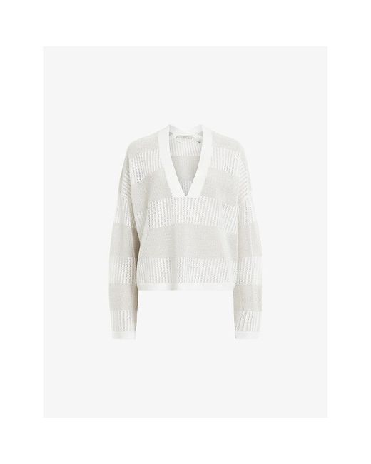 AllSaints White Misha V-neck Short-sleeve Knitted Jumper X
