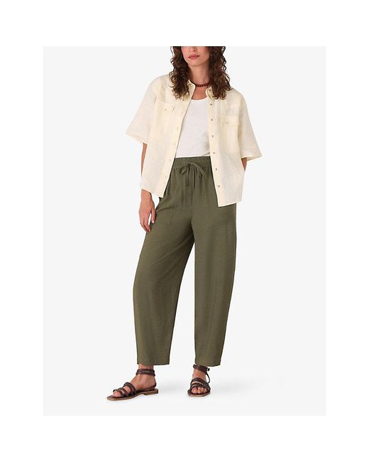 Whistles Green Tie-Waist Straight-Leg Woven Trousers
