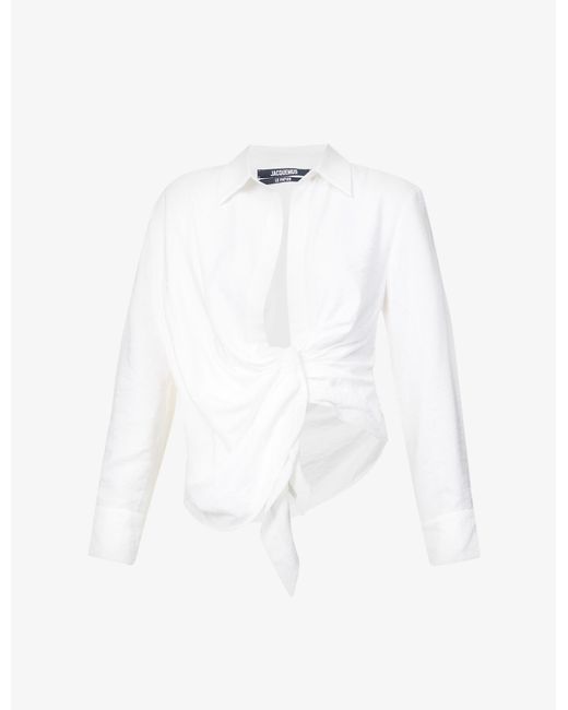 Jacquemus Synthetic La Chemise Bahia Draped Woven Shirt in White | Lyst