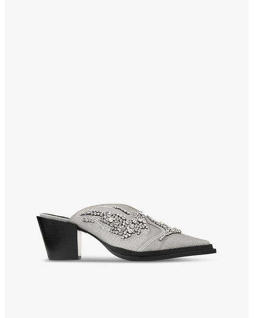 Jimmy Choo White Cece 60 Crystal-embellished Woven Heeled Mules