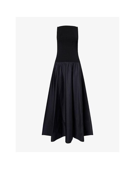 St. Agni Black Circle-Hem Boat-Neck Jersey And Cotton-Poplin Maxi Dress