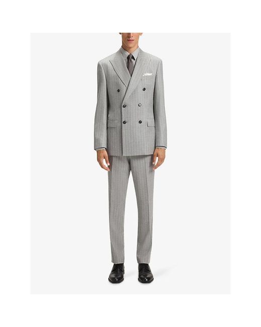 Boss Gray Collared Regular-Fit Cotton-Blend Shirt for men