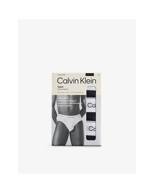 Calvin Klein White Icon Logo-Waistband Pack Of Three Stretch-Cotton Hip Brief for men