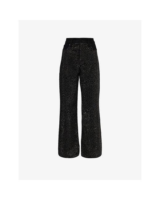 GOOD AMERICAN Black Good Ease Rhinestone-embellished Wide-leg Recycled Denim-blend Jeans