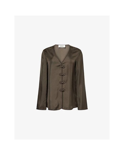 RÓHE Frames Green Mandarin Embroidered Silk Top