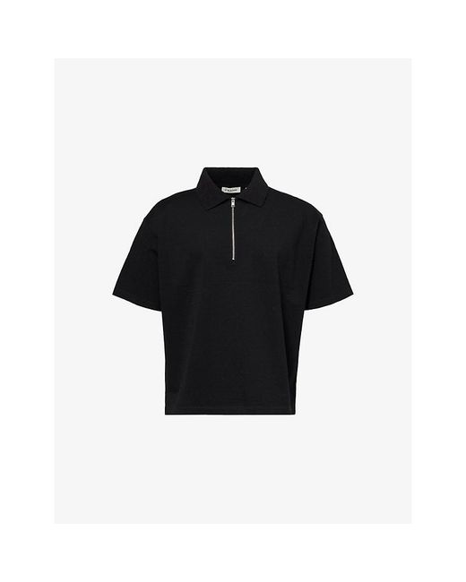 FRAME Black Zip Short-Sleeves Cotton-Piqué Polo Shirt for men