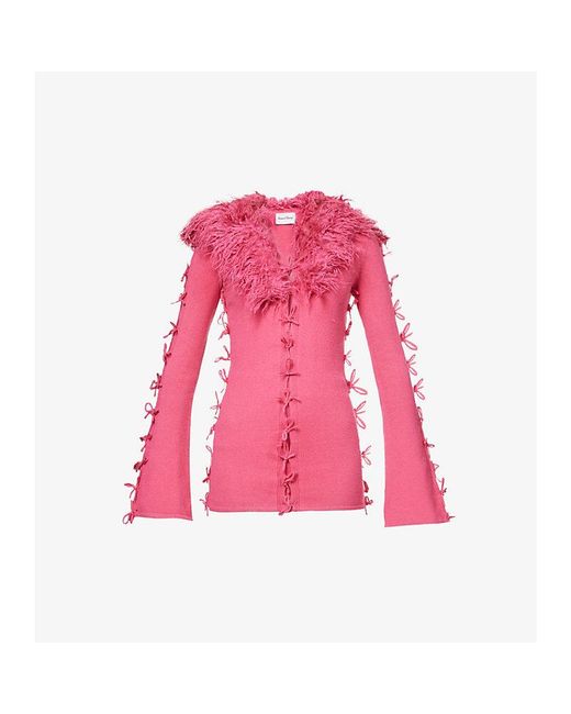 House Of Sunny Pink peggy Faux-fur Trim Knitted Cardigan