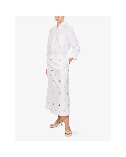 Simone Rocha White Bead-Embellished Petal-Collar Cotton Shirt