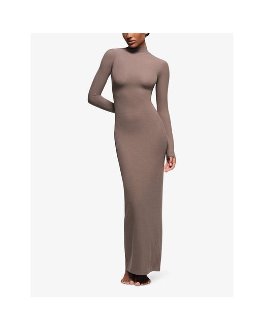 Skims Brown Soft Lounge Turtleneck Stretch-Woven Maxi Dress