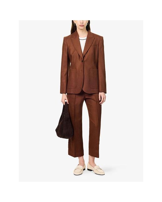 ME+EM Brown Sharp Contour Single-Breasted Woven Blazer