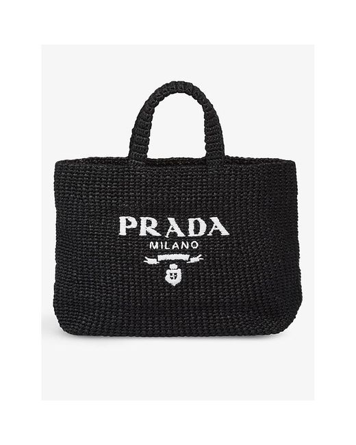 Prada Black Logo-stamped Crochet Tote Bag