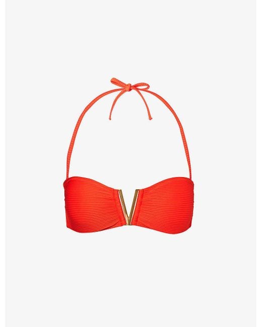 Heidi Klein Red Vicenza V-bar Bandeau Recycled Polyamide-blend Bikini Top X