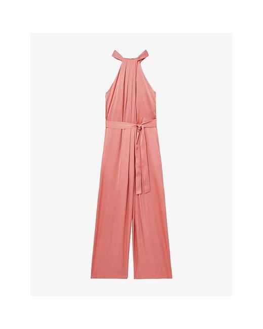 Reiss Pink Rosin Wide-Leg Satin Jumpsuit