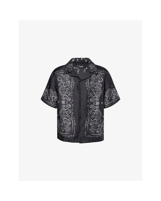 Amiri Gray Bandana Paint Bowling Short-Sleeves Silk Shirt for men