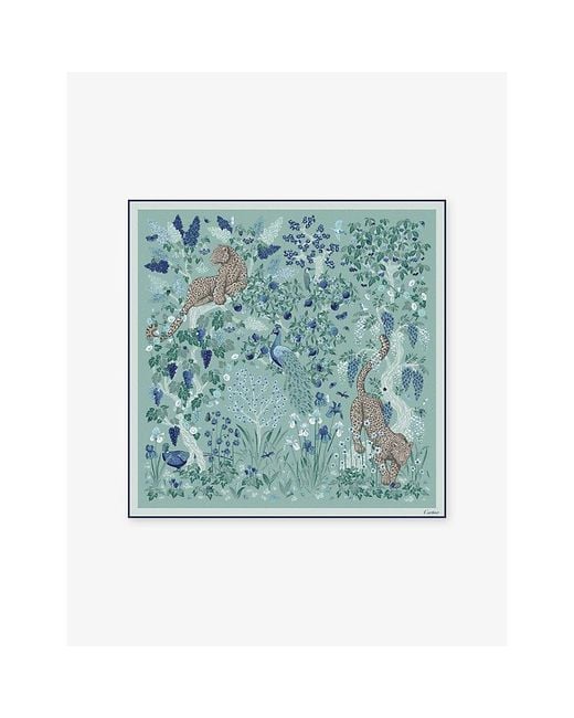 Cartier Blue Blooming Panthère 90 Silk-Twill Scarf