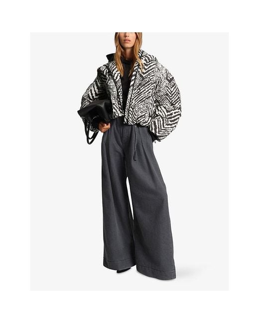 Boss Gray Herringbone-Print Padded Shell-Down Jacket