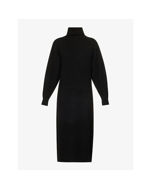Zimmermann Black Lyrical Turtleneck Wool And Cashmere-blend Midi Dress